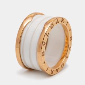 Bvlgari B.Zero1 Ceramic 18k Rose Gold Band Ring Size 54