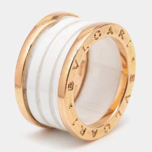 Bvlgari B.Zero1 White Ceramic 18k Rose Gold Band Ring Size 53