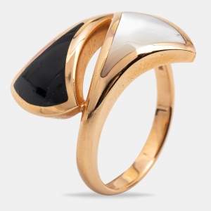 Bvlgari Divas' Dream Onyx Mother of Pearl 18k Rose Gold Ring Size 54