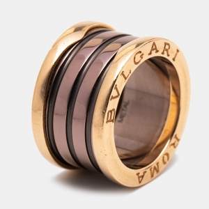Bvlgari B.Zero1 Roma Bronze Ceramic 18K Rose Gold 4-Band Ring Size 48