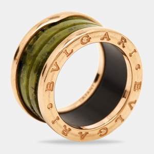 Bvlgari B.Zero1 Green Marble 18k Rose Gold Band Ring Size 52