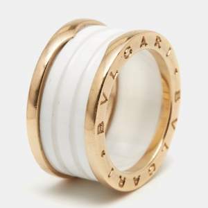 Bvlgari B.Zero1 Ceramic 18k Rose Gold Band Ring Size 57
