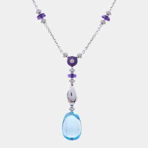 Bvlgari Mediterranean Eden 18K White Gold Diamond Topaz Amethyst Necklaces