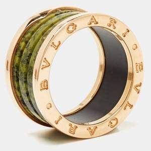 Bvlgari B.Zero1 Green Marble 18K Rose Gold 4-Band Ring Size 56