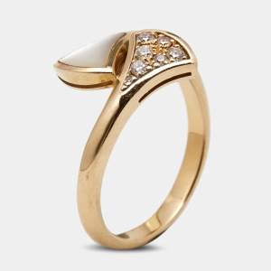 Bvlgari Divas' Dream Mother of Pearl Diamonds 18k Rose Gold Ring Size 52