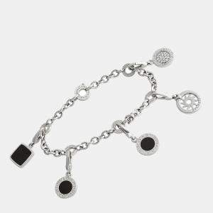 Bvlgari 18K White Gold Diamond and Onyx Charm Bracelet