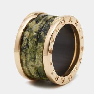 Bvlgari B.Zero1 Green Marble 18K Rose Gold Band Ring Size 50