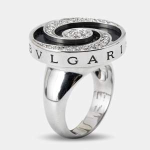 Bvlgari Optical Illusion White Gold and Black Onyx Ring Size 55