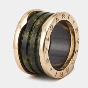 Bvlgari B.Zero1 4-Band Green Marble 18k Rose Gold Ring Size 52