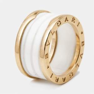 Bvlgari B.Zero1 White Ceramic 18k Rose Gold Band Ring Size 55