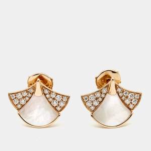 Pre Owned Bvlgari Divas' Dream Mother of Pearl Diamond 18K Rose Gold Earrings