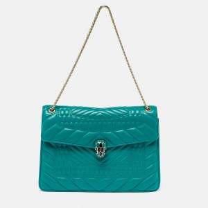 Bvlgari Green Quilted Scaglie Leather Medium Serpenti Forever Shoulder Bag