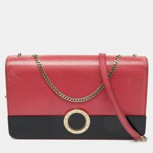 Bvlgari Pink/Black Leather and Perspex Flap Cover Shoulder Bag