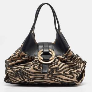 Bvlgari Beige/Black Leather Labyrinth Chandra Hobo