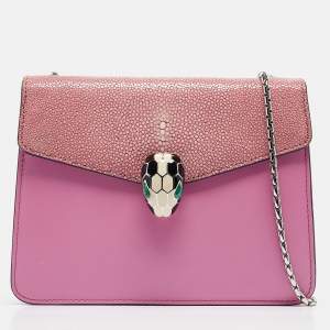 Bvlgari Pink Stingray and Leather Small Serpenti Forever Shoulder Bag