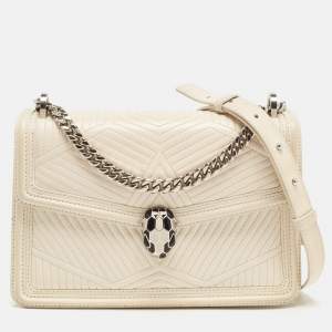 Bvlgari White Leather Serpenti Diamond Blast Shoulder Bag