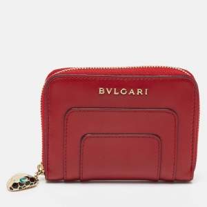 Bvlgari Red Leather Serpenti Forever Zip Around Wallet