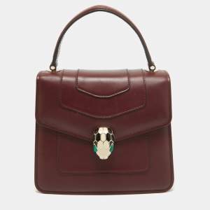 Bvlgari Burgundy Leather Small Serpenti Forever Top Handle Bag