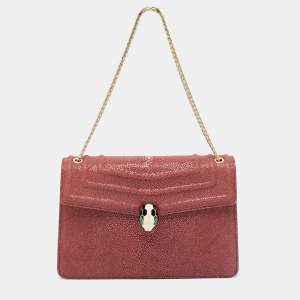 Bvlgari Burgundy Stingray and Leather Medium Serpenti Forever Shoulder Bag