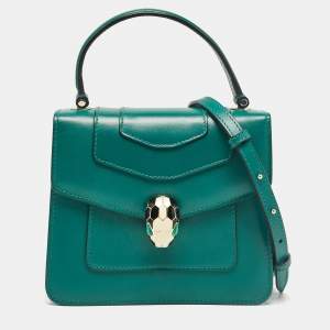 Bvlgari Green Leather Small Serpenti Forever Top Handle Bag