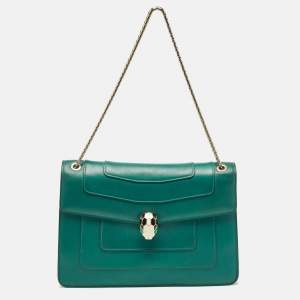 Bvlgari Green Leather Medium Serpenti Forever Shoulder Bag