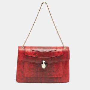 Bvlgari Red Karung Leather Medium Serpenti Forever Shoulder Bag