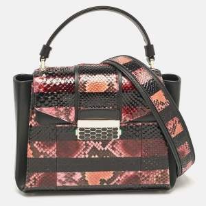 Bvlgari Black/Multicolor Python and Leather Small Serpenti Viper Top Handle Bag