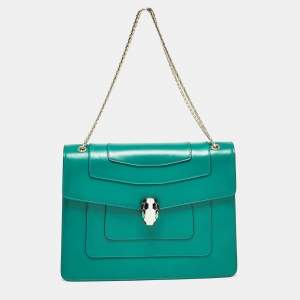 Bvlgari Green Leather Large Serpenti Forever Shoulder Bag