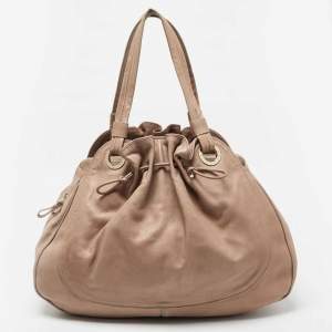 Bvlgari Beige Leather Ruched Hobo