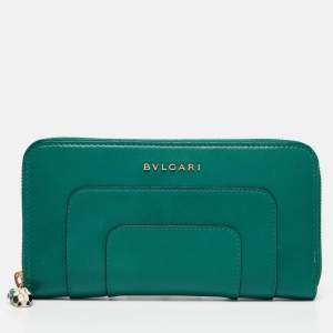 Bvlgari Green Leather Serpenti Forever Zip Around Wallet 