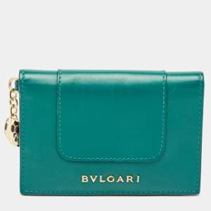 Bvlgari Green Leather Serpenti Forever Bifold Card Holder