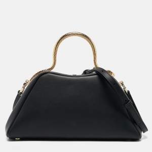 Bvlgari Black Leather Serpentine Top Handle Bag