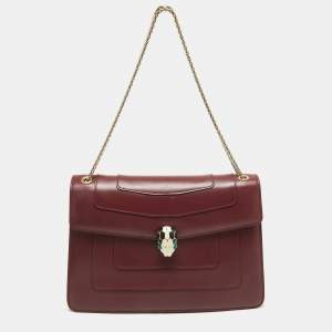 Bvlgari Bugundy Leather Medium Serpenti Forever Shoulder Bag