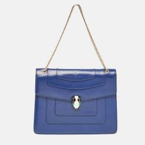 Bvlgari Dark Blue Leather Medium Serpenti Forever Flap Shoulder Bag