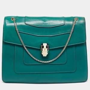 Bvlgari Green Leather Large Serpenti Forever Shoulder Bag