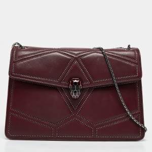 Bvlgari Burgundy Quilted Leather Medium Studded Serpenti Forever Shoulder Bag