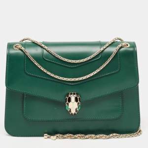 Bvlgari Green Leather Medium Serpenti Forever Shoulder Bag