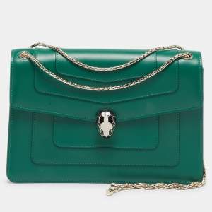 Bvlgari Green Leather Medium Serpenti Forever Shoulder Bag
