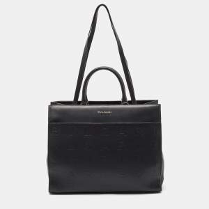 Bvlgari Black Leather Logo Embossed Tote