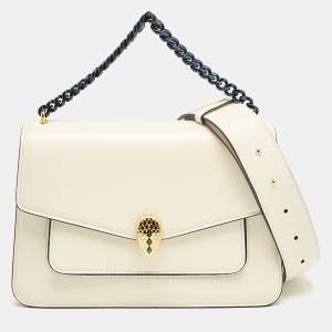 Bvlgari Off White Leather Serpenti Forever Maxi Chain Bag