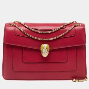 Bvlgari Cherry Red Leather Medium Serpenti Forever Shoulder Bag