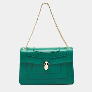 Bvlgari Green Leather Medium Serpenti Forever Shoulder Bag