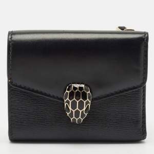 Bvlgari Black Leather Serpenti Forever Trifold Wallet