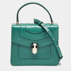 Bvlgari Green Leather Serpenti Forever Top Handle Bag