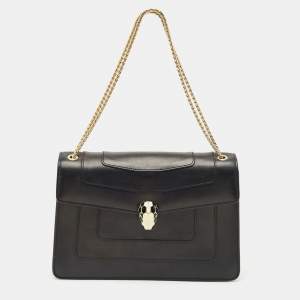 Bvlgari Black Leather Medium Serpenti Forever Shoulder Bag