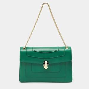 Bvlgari Green Leather Medium Serpenti Forever Shoulder Bag