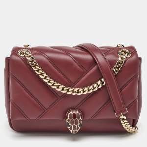 Bvlgari Burgundy Quilted Leather Small Serpenti Cabochon Shoulder Bag 