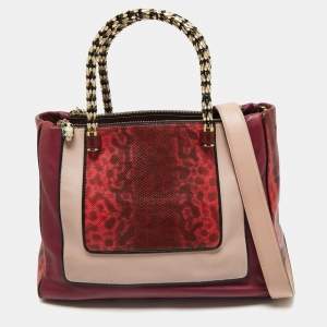 Bvlgari Tri Color Leather and Kurung Serpenti Scaglie Tote