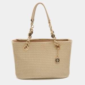 Bvlgari Beige/Silver Woven Leather Monte Plisse Shopper Tote