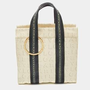 مملوكة مسبقًا Bvlgari Blue/Off White Logomania Canvas and Stingray Bangle Tote